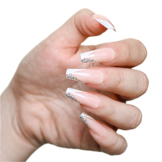 Cute Alert Glam Nude Medium Long Coffin Press On Nails