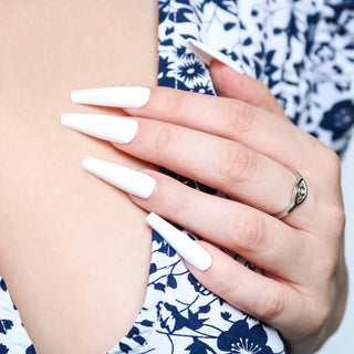 White Extra Long Coffin Press On Nails