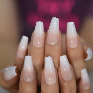 Ombré Nude Manicure Medium Coffin Nails - AllKem Nails