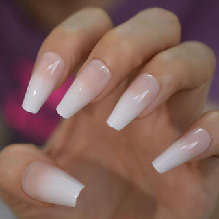 Ombré Nude Manicure Medium Coffin Nails - AllKem Nails