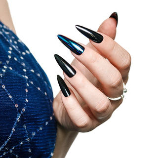 Black Fusion Purple Chrome Long Stiletto Press On Nails