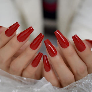 Red Tapered Midi Long Coffin Press on Nails - AllKem Nails