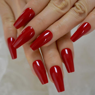 Red Tapered Midi Long Coffin Press on Nails - AllKem Nails