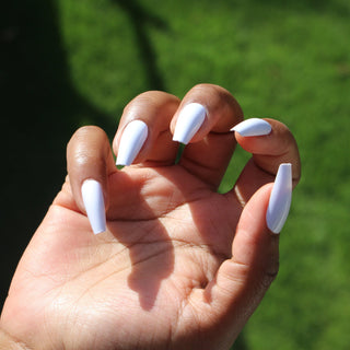 White Midi Coffin press on Nails - AllKem Nails