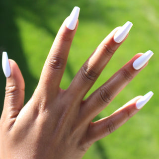 White Midi Coffin press on Nails - AllKem Nails