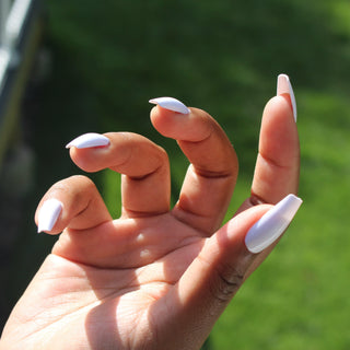 White Midi Coffin press on Nails - AllKem Nails