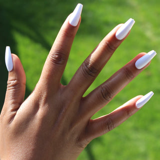 White Midi Coffin press on Nails - AllKem Nails