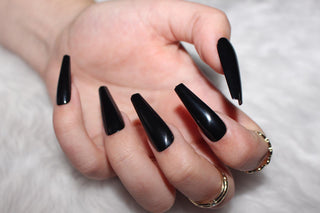 Black Gloss Extra Long Ballerina False Press on Nails - AllKem Nails