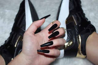 Black Gloss Extra Long Ballerina False Press on Nails - AllKem Nails