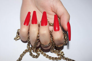 Hot Red Extra Long Ballerina False Press on Nails - AllKem Nails