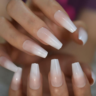 Ombré Nude Manicure Medium Coffin Nails - AllKem Nails